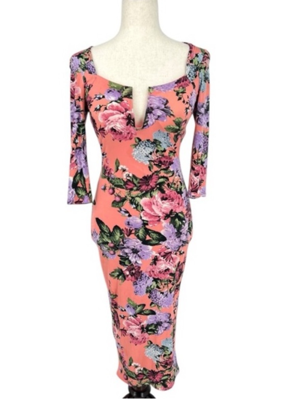 Va Va Voom Coral Floral Keyhole Midi Dress